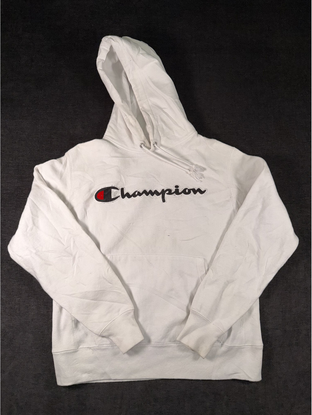 Champion White Pullover Hoodie with Logo, Medium